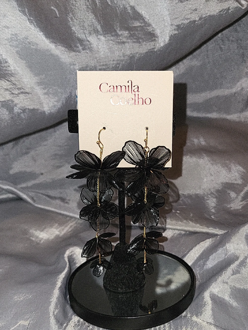 Camila Coelho Black Floral Drop Earrings Brand New Te